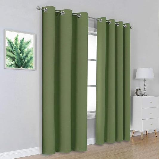 Dualife Sage Green Blackout Curtains 84 Inches Long for Bedroom and Living Room 2 Panels Pair Set Thermal Insulated Room Darkening Curtains with Grommet 42 x 84 Inch Length