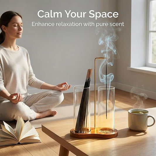 Incense Holder, 2 in 1 Glass Incense Holder for Sticks, Anti-Ash Incense Burner with Ash Catcher and Incense Storage for Yoga Meditation Spa Home Decor