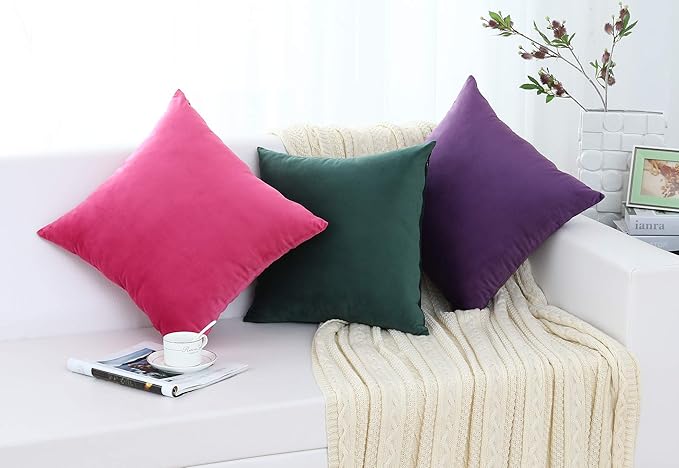 Jeneoo Set of 2 Comfy Soft Velvet Throw Pillow Covers for Sofa Couch Invisible Zipper Decorative Solid Square Cushion Cases for Bedroom Car (18 x 18 Inches, Blush Rose)