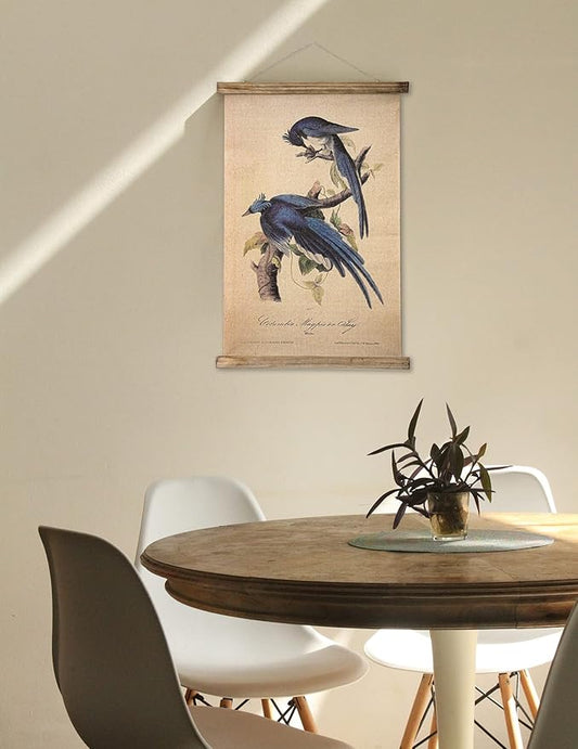 ABoby Vintage Birds Hanging Poster, Retro Style of Wall Art Prints, Printed on Linen with Wood Frames, Ready to Hang