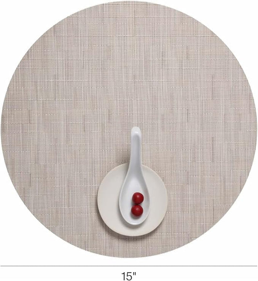 Chilewich Bamboo Placemats Set of 4 - Round Woven Placemats - Reusable, Stain-Resistant, Indoor/Outdoor Tabletop Protection - 15" - Chino