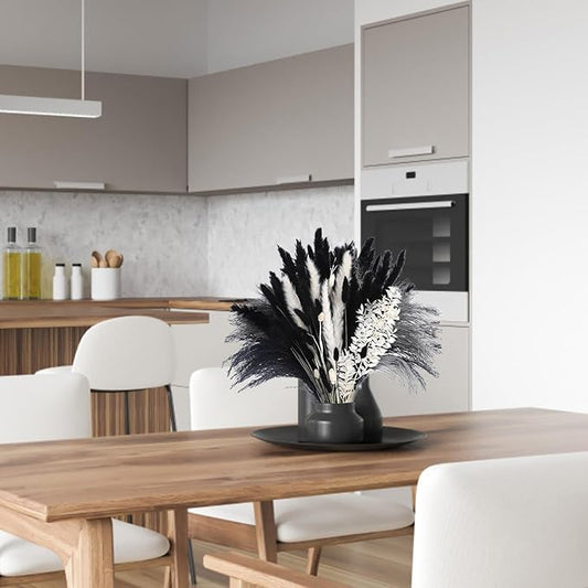 102PCS Black Pampas Grass Decor, Grey White Natural Dried Pampas Grass Bulk, Boho Home Decor Bouquet, Black and White Dried Flowers Decor, Wedding Floral Arrangements Table Vases Modern Decorations