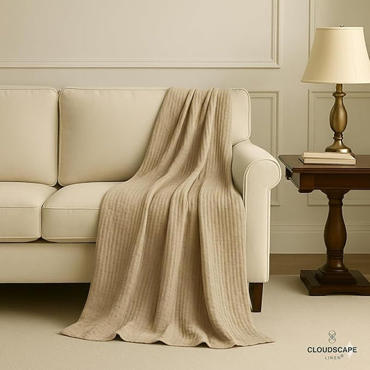 Luxury 100% Cotton Muslin Throw Blanket, 4 Layer Extra Large 50x70in, Perfect for Couch, Sofa, Home Decor, Soft Cotton Gauze Travel Blanket, Winter Cozy Throw, All Season Fog