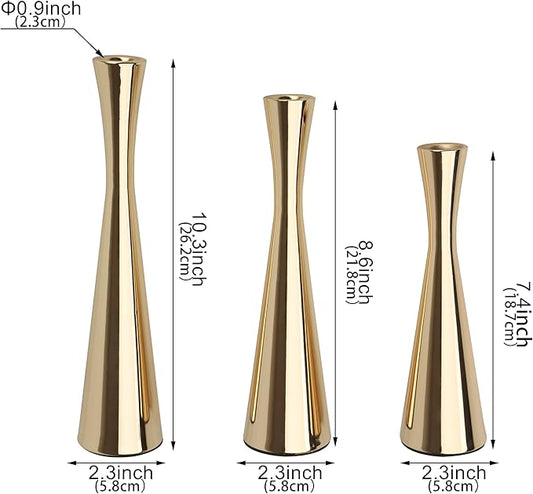 Vixdonos Light Gold Taper Candle Holders Metal Candlestick Holders Set of 3 Table Mantel Decorative Candle Stand for Dinning,Party,Wedding,Home Decor(Light Gold)