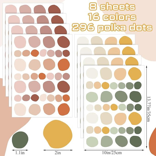 Epakh 296 Pcs Polka Dots Wall Decal Boho Rainbow Kids Playroom Wall Decor Gifts, Colorful Nursery Room Bedroom Classroom Watercolor Decal Art, Peel and Stick Modern Decor Sticker(Retro Colors)
