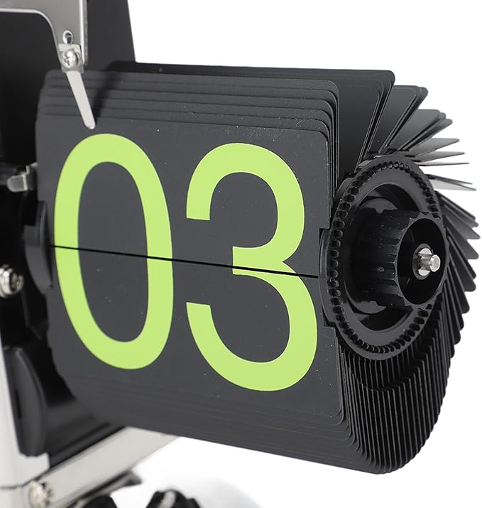 FOSA Flip Clock Retro Mechanical Digital Minimalist 12H Battery Operated Stainless Steel Desk Clock for Home Office Living Room (Stainless Steel Green Number)