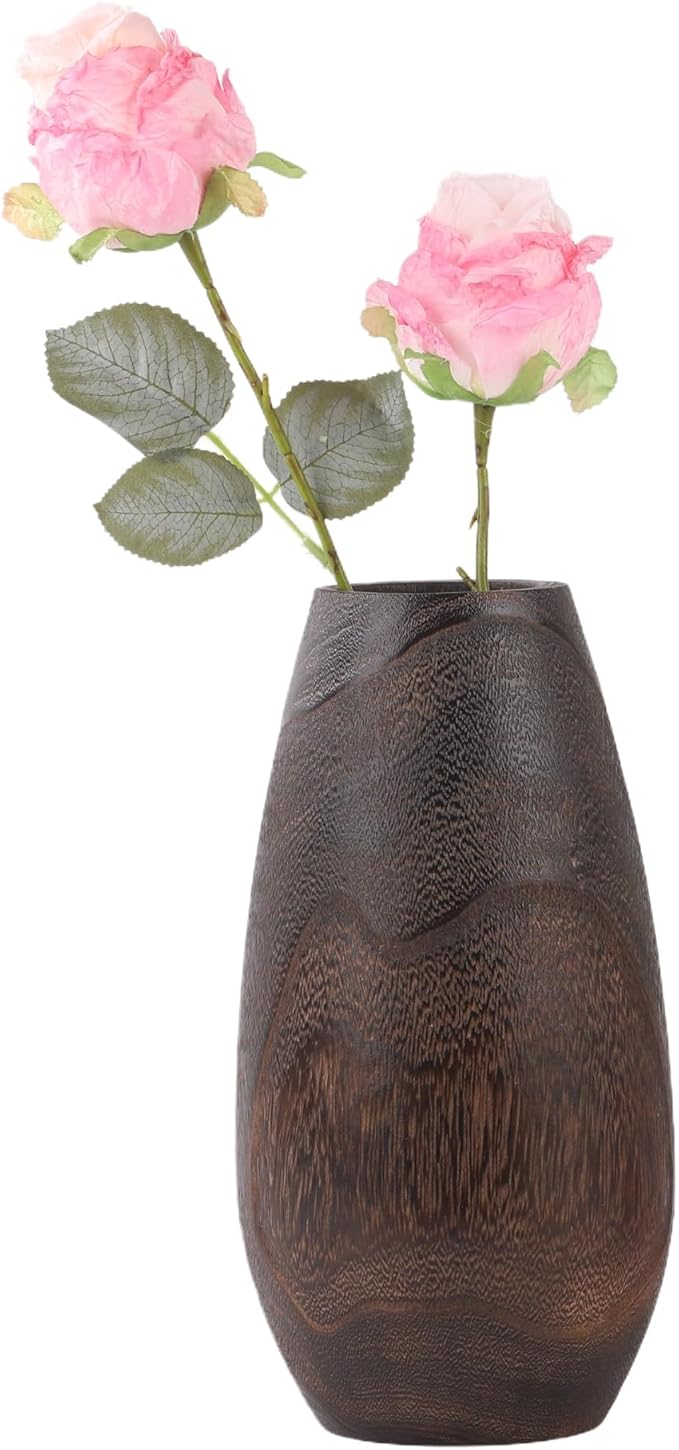 Handmade Eco-Friendly Wooden Vase Set - Natural Solid Paulownia Wood Vases for Home Decor, DIY Hand-Painted Design, Unbreakable Decorative Gift Set (7”, 10”, 12”) (Light Conical Vase 5.7×10.6in)