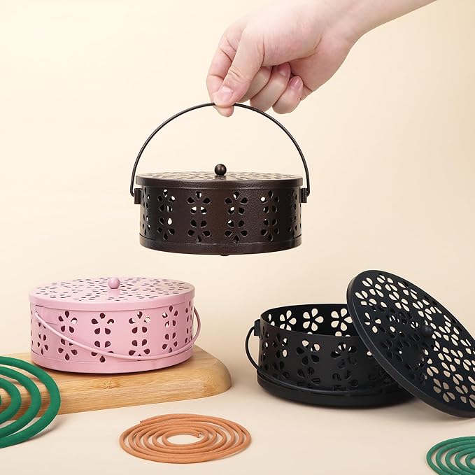 Mosquito Coil Holder Indoor Outdoor Portable Incense Coil Burner for Patio Camping (Black)