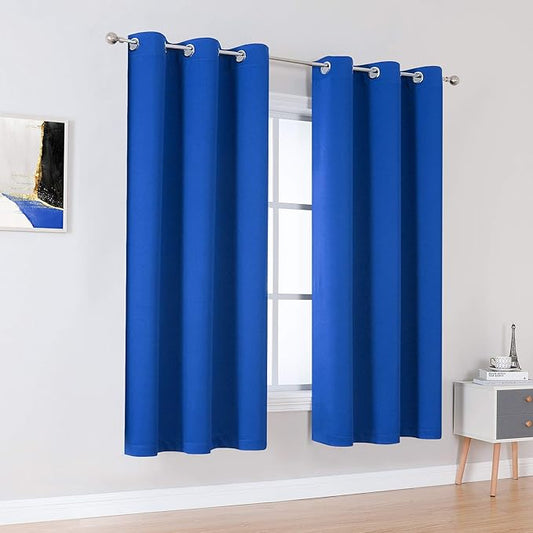 DUALIFE Royal Blue Blackout Curtain Panels/Drapes 45 Inch Length for Boys Bedroom 2 Panels Thermal Insulated Solid Draperies with Grommet for Living Room 38 W x 45 L Inch