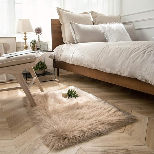 Ashler Faux Fur Rug, Fluffy Shaggy Area Rug Ultra Soft 2 x 2.9 Feet Rectangle Beige Fuzzy Rug Machine Washable Shag Rug, Nursery Decor Throw Rugs for Bedroom, Kids Room, Living Room