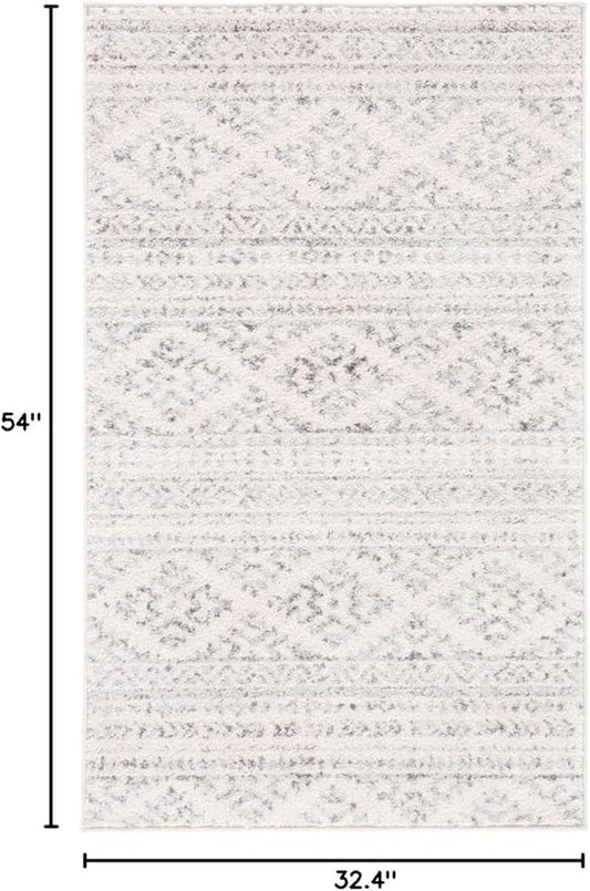 SAFAVIEH Tulum Collection Accent Rug - 2'7" x 4'5", Ivory & Grey, Moroccan Boho Tribal Design, Non-Shedding & Easy to Clean, Ideal for Front Door, Kitchen, Entryway, Accent Space (TUL272A)