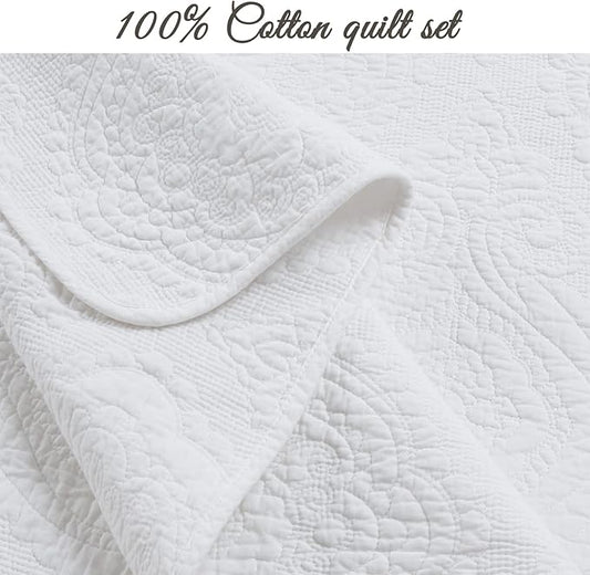 Cozy Line Home Fashions 100% Cotton Matelasse Medallion Solid White Luxury Chic Bedding Quilt Set, Reversible Lightweight Bedspread Coverlet for All Season (Medallion - White, King - 3 Piece)