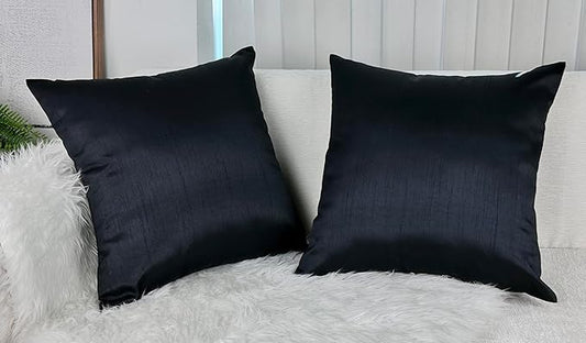 Aiking Home 20x20 Inches Faux Silk Square Throw Pillow Cover, Zipper Closure, Black (Set of 2)