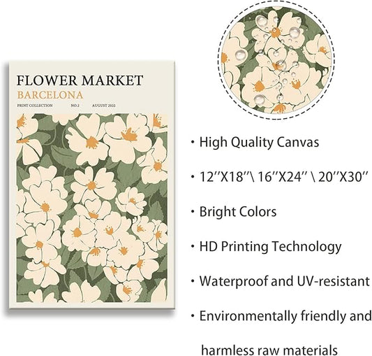 Zzuyi Flower Market poster Decor Green And White Fresh Art poster Canvas poster for Living Room, Bed Room, Office Home Decoration Gift- 20X30 In Unframed