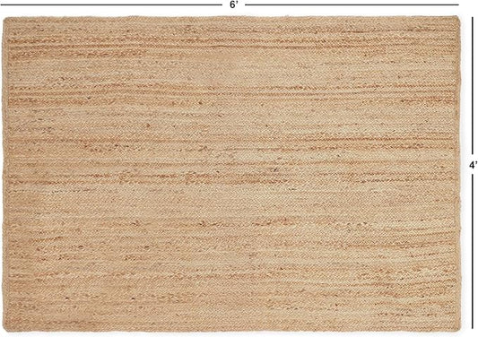 REDEARTH · Rectangular Area Rug - 4'x6' Braided Natural Jute with Non-Skid Backing - Handwoven Boho Rug for Bedroom, Kitchen, Living Room - Farmhouse Aesthetic Home Decor - Durable Handmade Rug