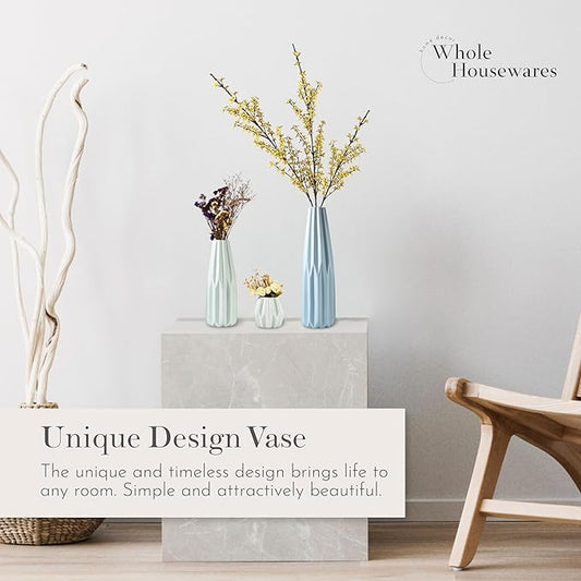 WHOLE HOUSEWARES Ceramic Vases for Decor, Set of 3 - Modern Decorative Accent for Living Room - Pastel Colored Flower Vase with Minimalist Style - Features Round Mouth and Delicate Glazed Lines