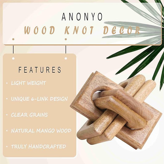 Boho Wooden Chain Links Decorative Object for Coffee Table & Shelf | Handmade Mango Wood Knot Sculpture Rustic Modern Arch Décor for Living Room, Entryway, Console, Office Home Accent (Natural)