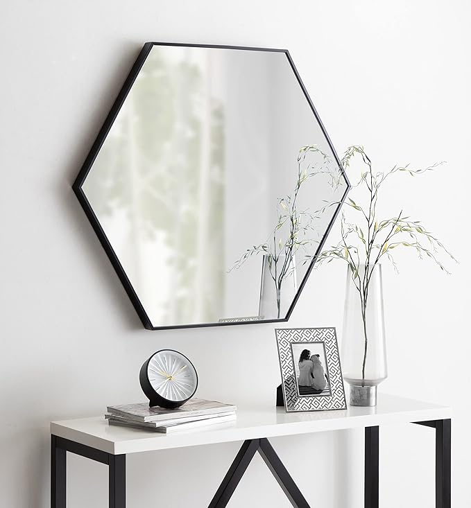 Kate and Laurel Rhodes 6-Sided Hexagon Wall Mirror, 30.75x34.75 Black