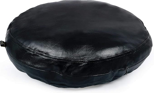 D DOLLY LAMB Lambskin Round Leather Pillow Cover - Sofa Cushion Case - Decorative Circular Cushion Throw Covers for Living Room & Bedroom - Black Diameter 14 Inch