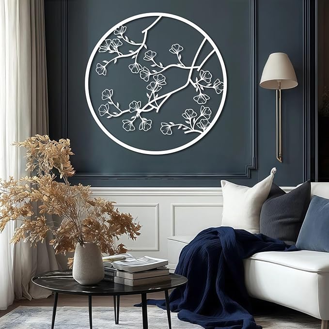 Trpiox Cherry Blossom Metal Wall Art, Cherry Blossom Metal Wall Decor, Minimalist Flower Wall Decor for Living Room, Bedroom, Bathroom, Office (Gold,19" H x 19" W / 47 x 47 cm)