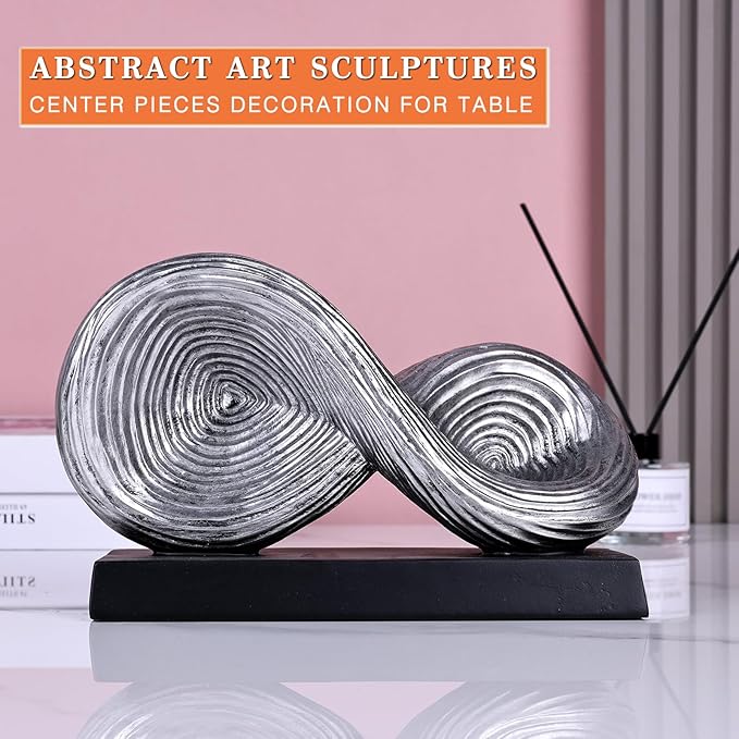 orenm Modern Infinity Loop Symbol Sculpture,Abstract Art Geometric Knot Home Decorations,Unique Shelf Decor Sculpture for Desk Paperweights,Entryway Table,Living, Coffee Table Decor (Silver)