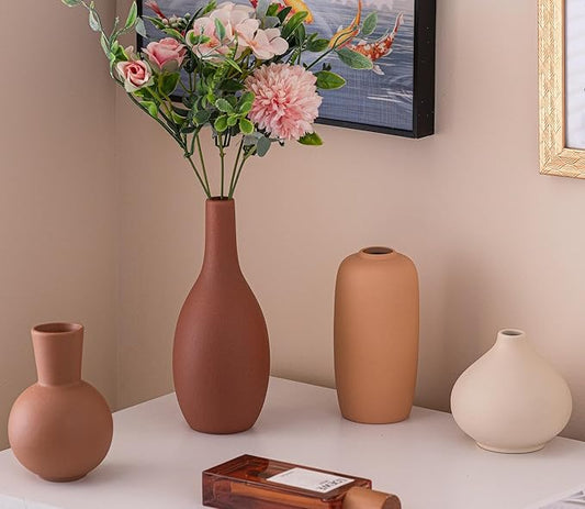 Ceramic Vase Home Decor Small Flowers Vase Set of 4 Living Room Decoration Bookshelf Bedroom Office Kitchen Dining Table Modern Farmhouse