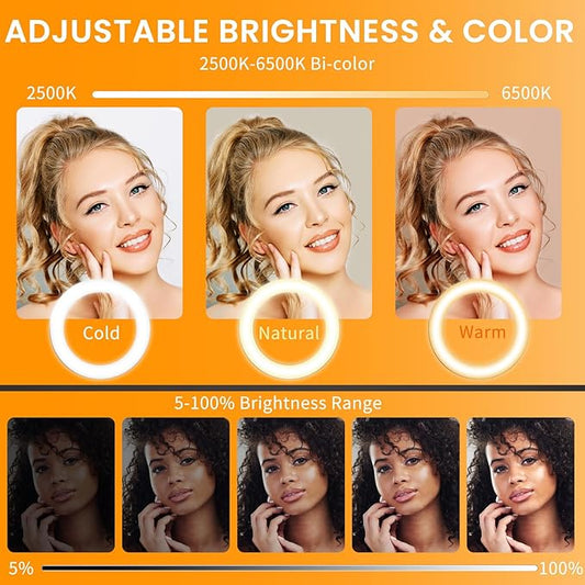 22" Large Ring Light with Stand, Upgraded Foldable LED Big Ringlight with 75" Tripod & Mini Tripod Wheel Tray for Live Tattoo Makeup Video Recording Barber Photography