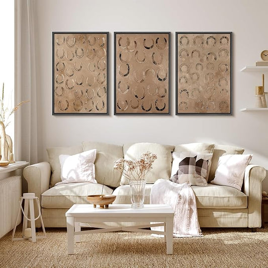MUDECOR Framed Wall Art Print Set Western Decor Horseshoes Pattern Rustic Neutral Illustrations Modern Art Boho Decorative Colorful Chic for Living Room, Bedroom, Office - 24"x36"x3 BLACK