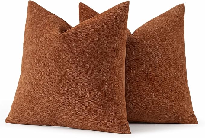 MIULEE Pack of 2 Decorative Throw Pillow Covers Soft Chenille Throw Pillows Solid Textured Cushion Covers for Couch Sofa Bedroom Living Room 20x20 Inch, Dark Rust