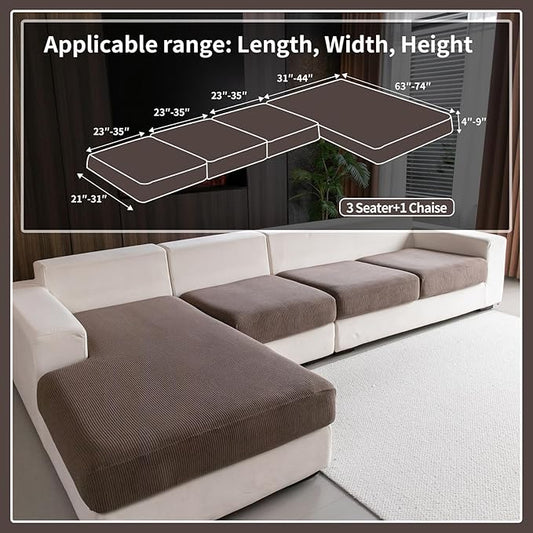 Sectional Couch Covers, Wear Resistant Stretch Sofa Covers Washable Soft Couch Cushion Covers Anti Slip Furniture Protector Sofa Slipcovers for Pets(4 Pieces 3 Seaters+1 Chaise, Brown)