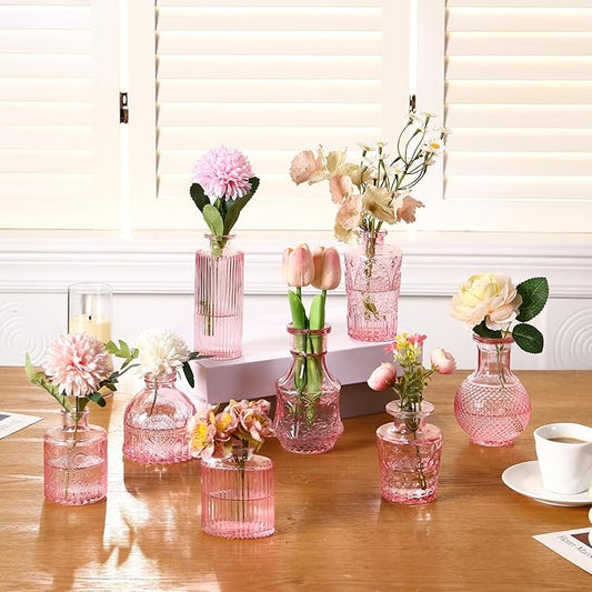 Glass Bud Vases Set of 60, Small Glass Vase for Flowers, Pink Small Vases for Centerpieces, Vintage Bud Vase in Bulk for Wedding, Party, Events, Reception, Home Decor