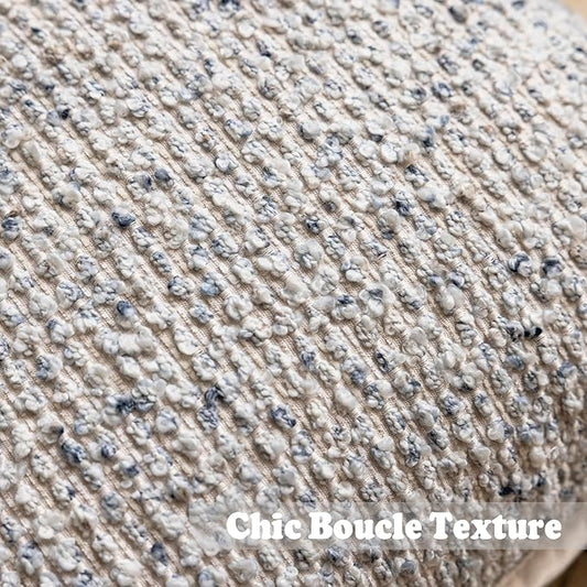 Emvency Blue Textured Boucle Throw Pillow Covers 18x18 Inches Set of 2, Boho Farmhouse Striped Chic Modern Art Square Decorative Couch Pillowcases for Home Decor Bedroom Sofa Living Room