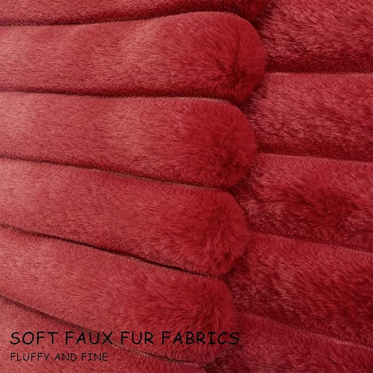 2 Pack 14x14 Pillow Cover Velvet Pillow Covers, Faux Fur Square Throw Pillow Covers for Living Room Decorations Throw Pillow Case, Throw Pillow Cover Cushion Cover for Sofa Bedroom Car, Burgundy Red