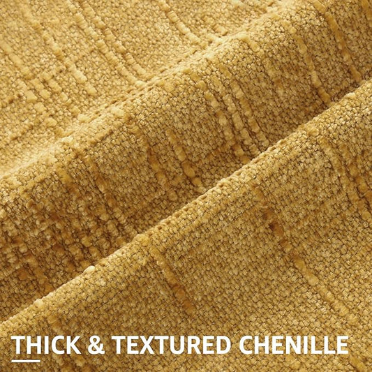 decorUhome Mustard Yellow Chenille Throw Pillow Covers 18x18 Set of 2 Textured Slubby Couch Pillow Covers Farmhouse Accent Modern Neutral Decorative Pillow Cases for Bed Sofa Living Room