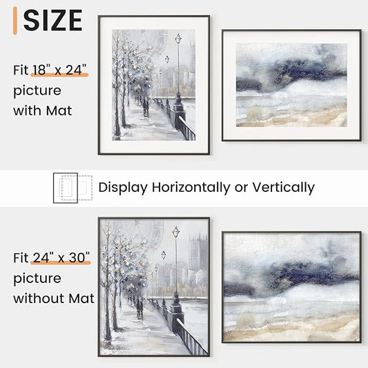 24x30 inch Metal Poster Frame - 24 x 30 Thin Aluminum Picture Frames Matted for 18x24 Photos, Artworks, Prints, Puzzle - High Definition Plexiglass - Vertical and Horizontal Display - Wall Hook Hanging Hardware Included - Black, Set of 1