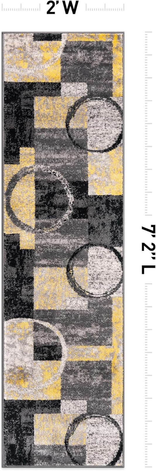 Rugshop Contemporary Circle Design Runner Rug, Non-Shedding Carpet for Hallway, Kitchen, or Entryway, Yellow, 2' x 7'2"