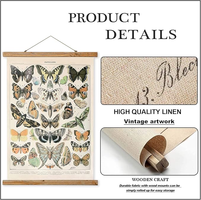 3 Pack Vintage Poster (Small), Hanging Poster Hanger Frame, Retro Style of Wall Art Prints, Printed on Linen with Wood Frames, Ready to Hang