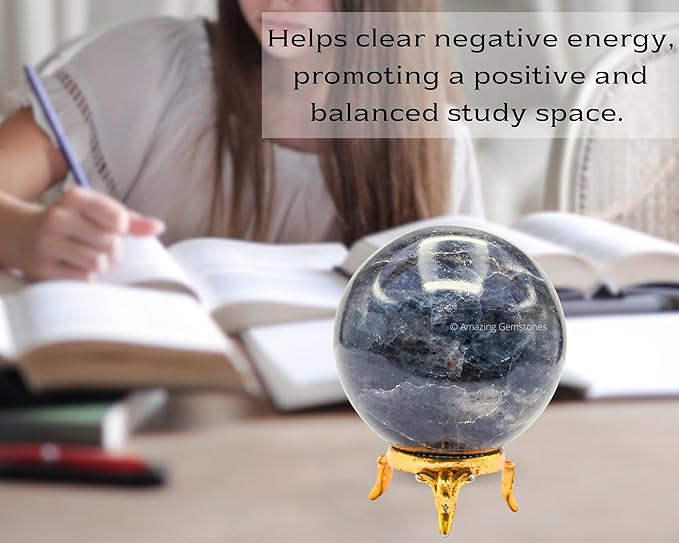 Amazing Gemstone Iolite Crystal Ball with Stand - 2.5 Inches Large Crystal Sphere Meditation Balls for Witchcraft and Decorative Balls