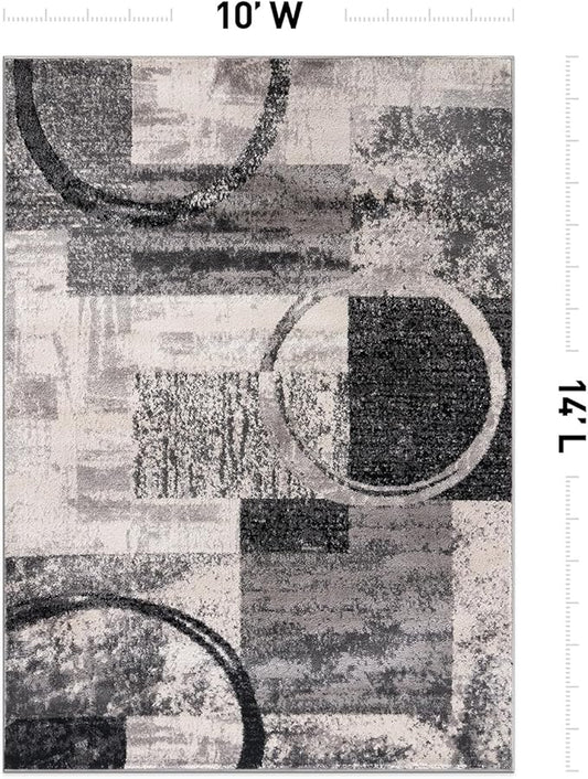 Rugshop Contemporary Circle Design Area Rug, Non-Shedding Carpet for Living Room, Dining Room, or Office, Cream, 10' x 14'