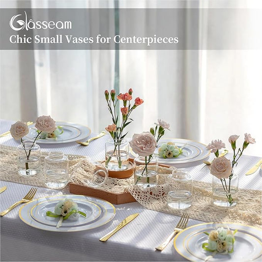 Glasseam Bud vases Set of 6: Glass Vases for Centerpieces Modern Small Vases for Home Table Shelf Wedding Party Decoration - Clear Vase for Flowers Stem Roses Tuilps Cuttings