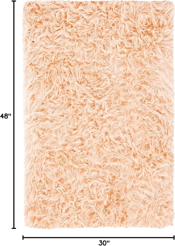 SAFAVIEH Faux Sheep Skin Collection 2'6" x 4' Light Pink FSS235U Silken Glam 2.35-inch Thick Accent Rug