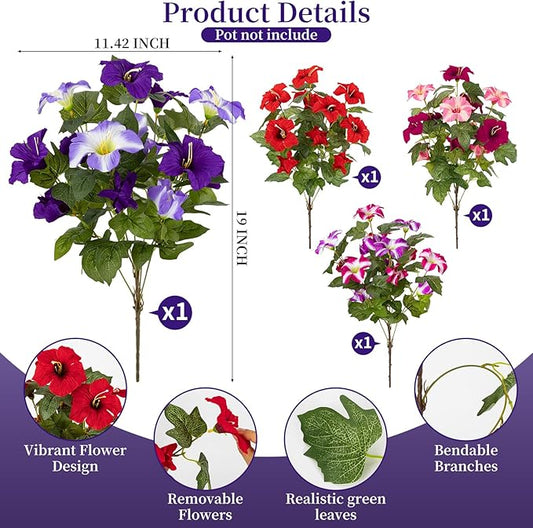 19 Inch Artificial Flowers for Outdoor Indoor Garden Home Decoration,Faux Flower for Home Office Garden Patio Balcony 4 Bundles (Multiple Color)