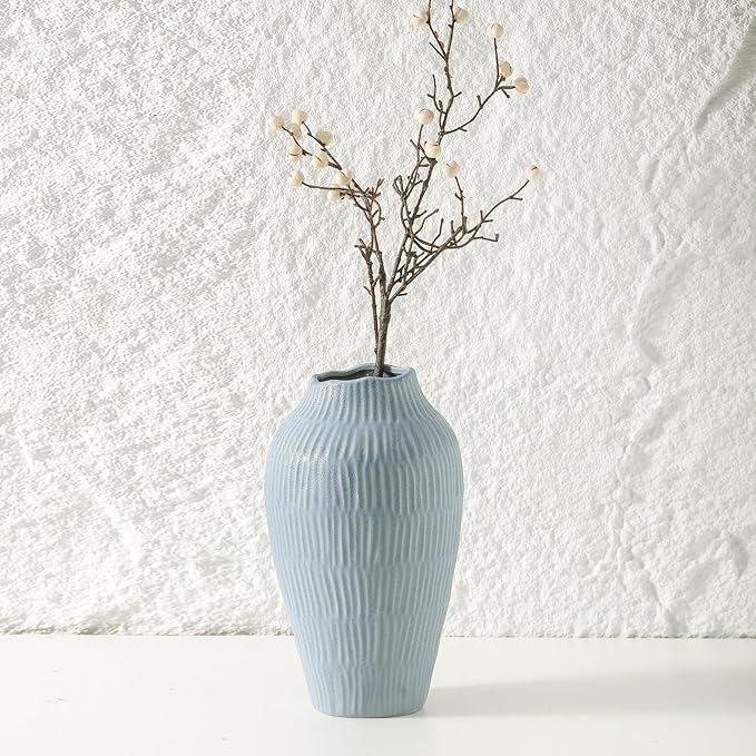 Matte Blue Ceramic Flower Vase – 11.6 Inch Modern Home Decor