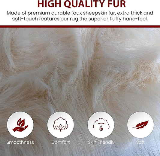 Free Shape Luxury Soft Fluffy Shag Area Rug Single Quarto 4 Pelts 4'x6',120x180 cm - Vegan Fur Ultra Soft Indoor Carpet Nursery Rugs for Bedroom Home Decor, Cream