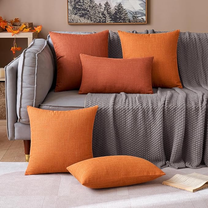 MIULEE Pack of 2 Decorative Linen Burlap Pillow Covers Farmhouse Boho Accent Pillowcases for Sofa Car Couch Bedroom Living Room Decor 20x20 Inch Burnt Orange