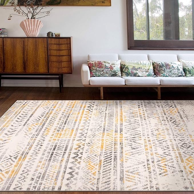 Rugshop Geometric Boho Perfect for high Traffic Areas of Your Living Room, Bedroom, Home Office, Kitchen Area Rug 3'3" x 5' Yellow