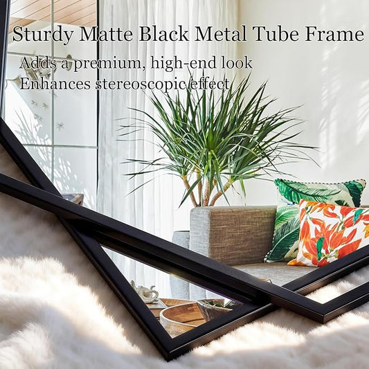 Black Wall Mirror for Decor, 30"x59" Decorative Living Room Mirror, Small Bathroom Mirror with Metal Frame, Modern Hexagon Mirror for Dining Room, Entrance
