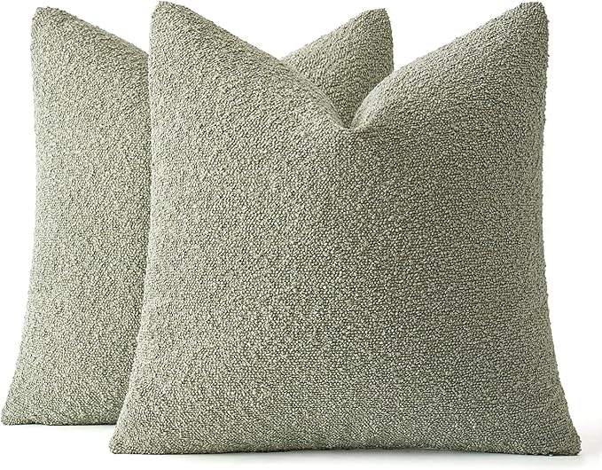MIULEE 18x18 Inch Decorative Pillow Covers for Couch Bed Set of 2 Textured Boucle Neutral Spring Throw Pillows Sage Green Accent Solid Cushion Pillowcases Sofa Livingroom Home Decor