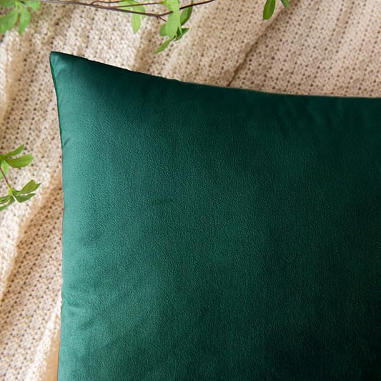 EMEMA Pack of 2 Velvet Christmas Throw Pillow Covers Decorative Square Pillowcase Soft Solid Cushion Case for Sofa Bedroom Chair Car 24x24 Inch Green