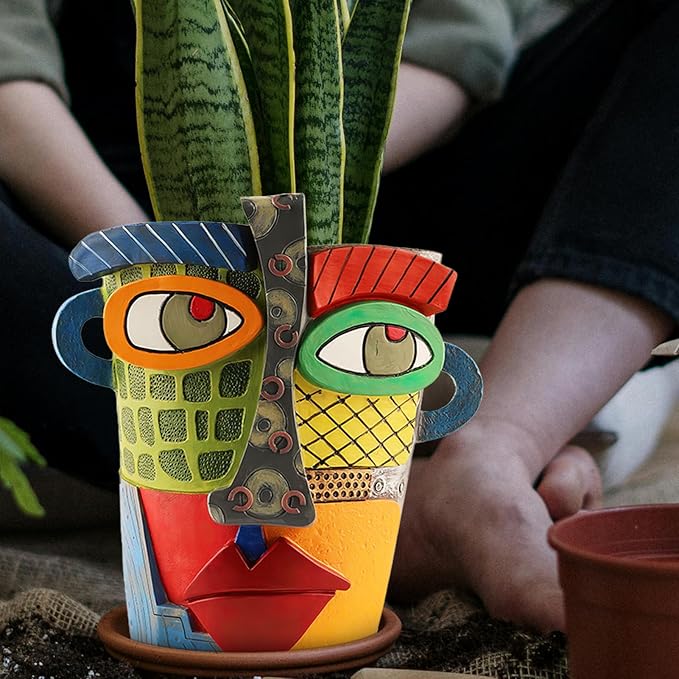 Abstract Face Planter Pot – Modern Head Sculpture Vase